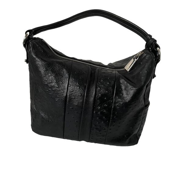 Furla Soho Hobo Bag Leather Shoulder Top Handle Ostrich Embossed $398 Black EUC - Picture 12 of 13